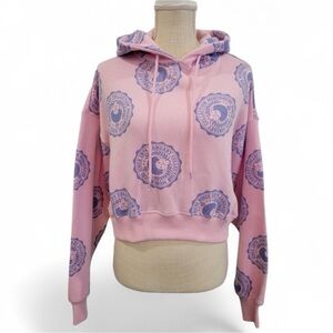 MONCHHICHI Pink Hooded Crop Pullover Sweatshirt